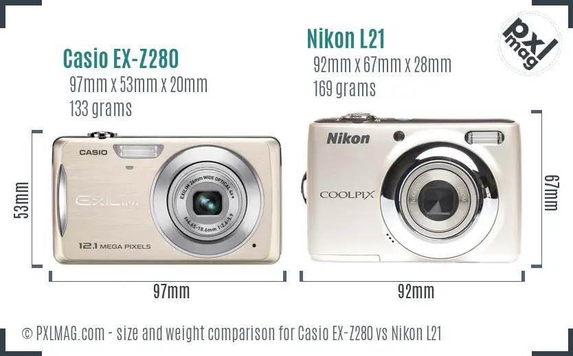 Casio EX-Z280 vs Nikon L21 size comparison Casio EX-Z280 vs Nikon L21 size comparison