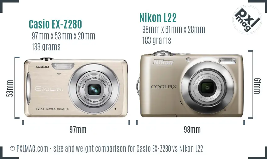 Casio EX-Z280 vs Nikon L22 size comparison Casio EX-Z280 vs Nikon L22 size comparison