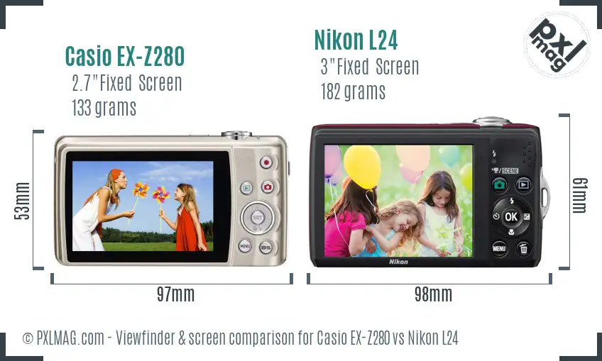 Casio EX-Z280 vs Nikon L24 Screen and Viewfinder comparison Casio EX-Z280 vs Nikon L24 Screen and Viewfinder comparison