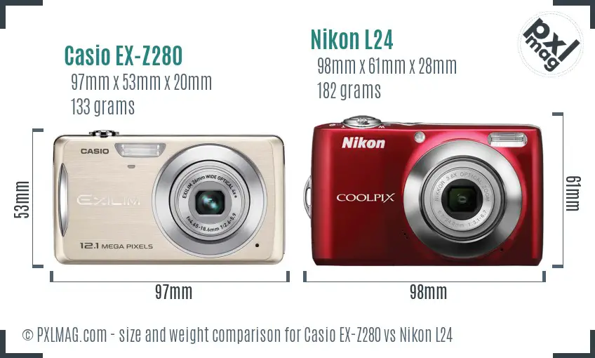 Casio EX-Z280 vs Nikon L24 size comparison Casio EX-Z280 vs Nikon L24 size comparison