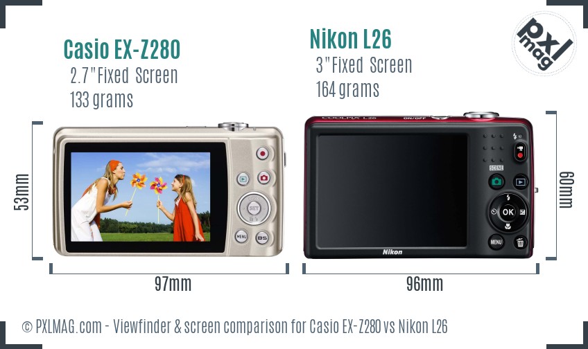 Casio EX-Z280 vs Nikon L26 Screen and Viewfinder comparison