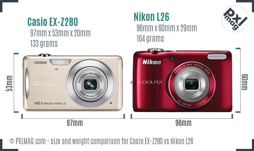 Casio EX-Z280 vs Nikon L26 size comparison Casio EX-Z280 vs Nikon L26 size comparison