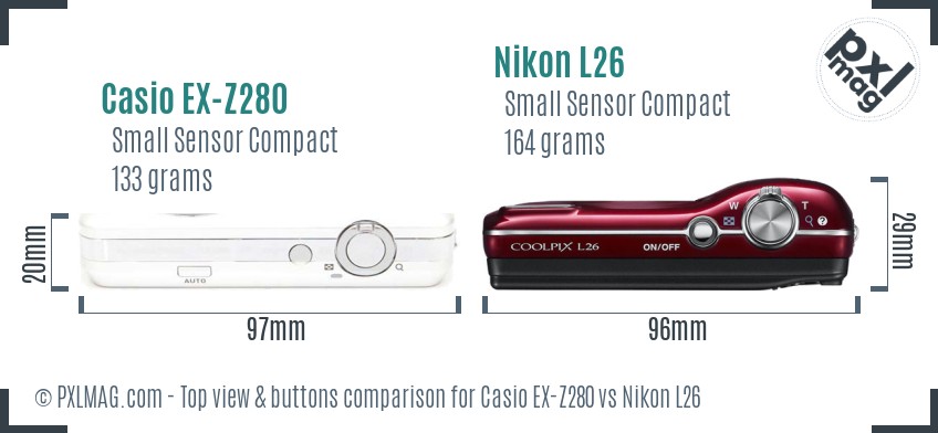Casio EX-Z280 vs Nikon L26 top view buttons comparison