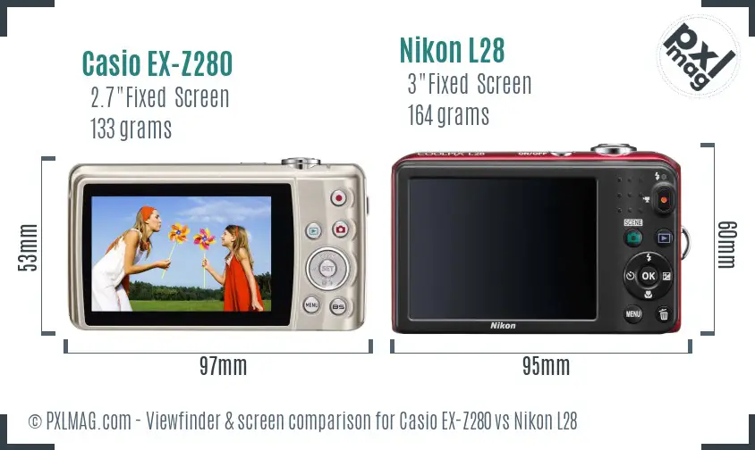 Casio EX-Z280 vs Nikon L28 Screen and Viewfinder comparison