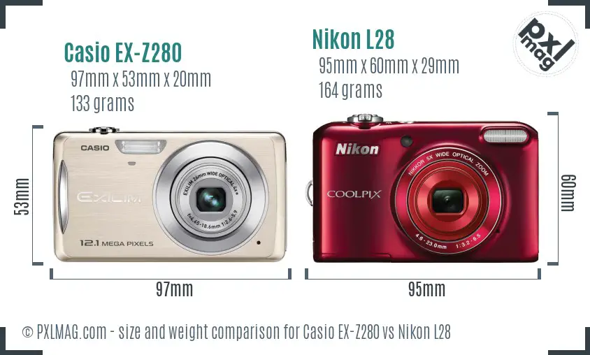 Casio EX-Z280 vs Nikon L28 size comparison