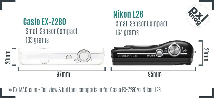 Casio EX-Z280 vs Nikon L28 top view buttons comparison