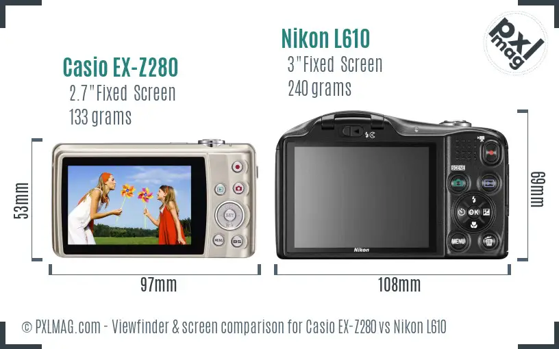 Casio EX-Z280 vs Nikon L610 Screen and Viewfinder comparison Casio EX-Z280 vs Nikon L610 Screen and Viewfinder comparison