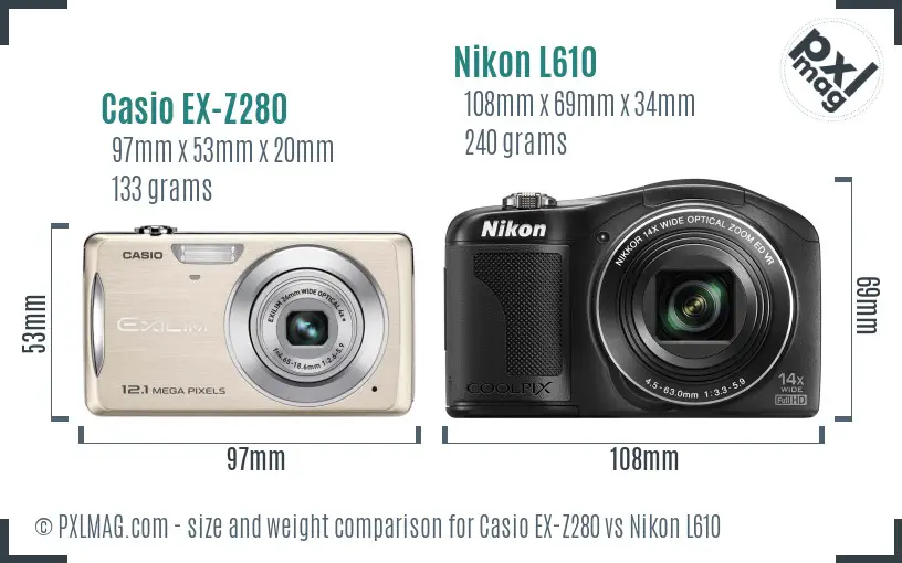 Casio EX-Z280 vs Nikon L610 size comparison Casio EX-Z280 vs Nikon L610 size comparison