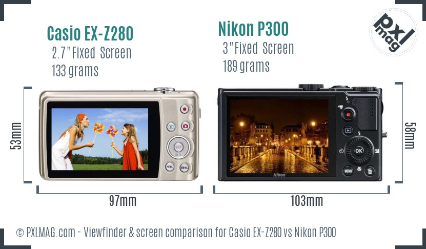 Casio EX-Z280 vs Nikon P300 Screen and Viewfinder comparison