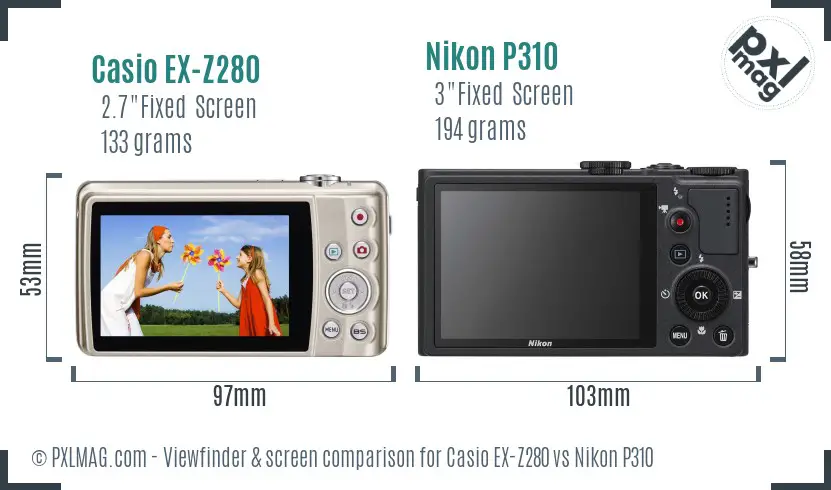Casio EX-Z280 vs Nikon P310 Screen and Viewfinder comparison Casio EX-Z280 vs Nikon P310 Screen and Viewfinder comparison