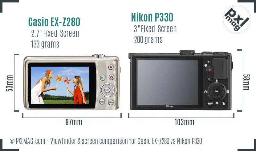 Casio EX-Z280 vs Nikon P330 Screen and Viewfinder comparison