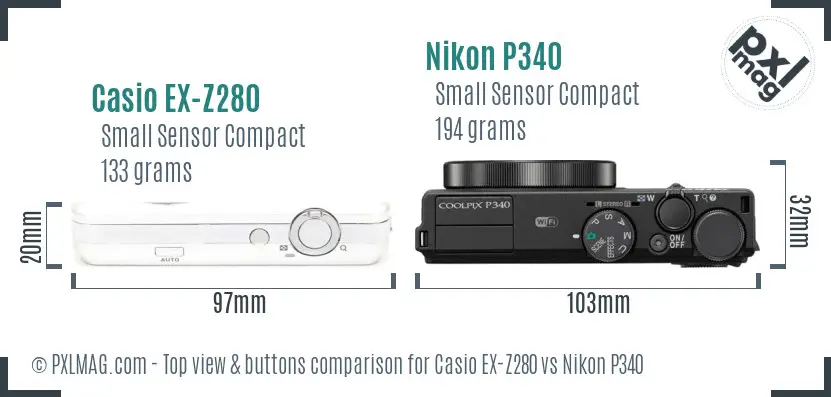 Casio EX-Z280 vs Nikon P340 top view buttons comparison