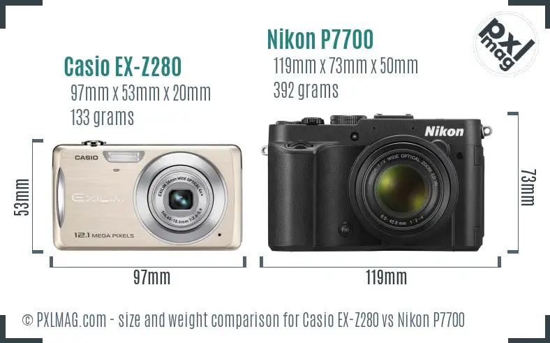 Casio EX-Z280 vs Nikon P7700 size comparison