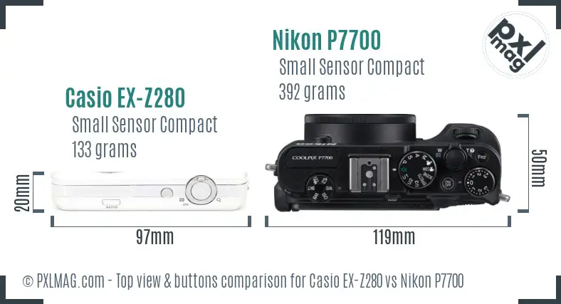 Casio EX-Z280 vs Nikon P7700 top view buttons comparison