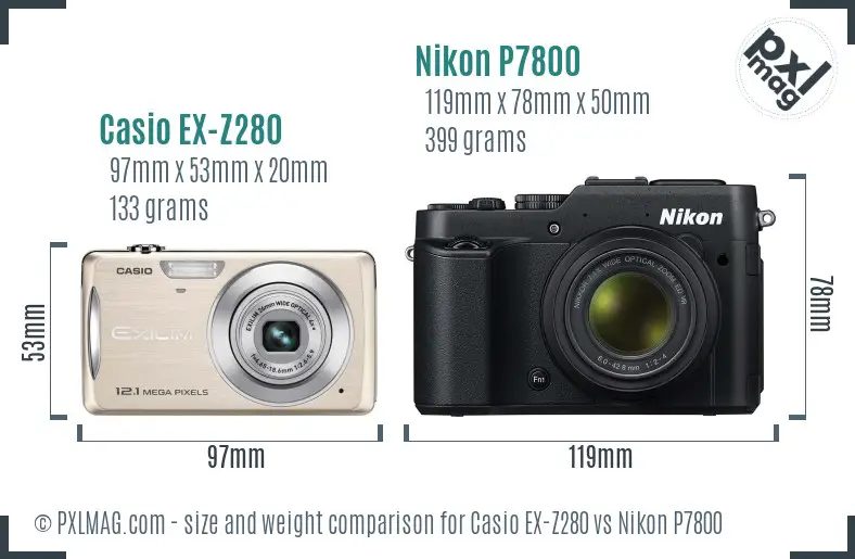 Casio EX-Z280 vs Nikon P7800 size comparison