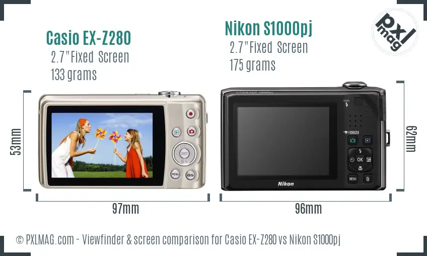Casio EX-Z280 vs Nikon S1000pj Screen and Viewfinder comparison
