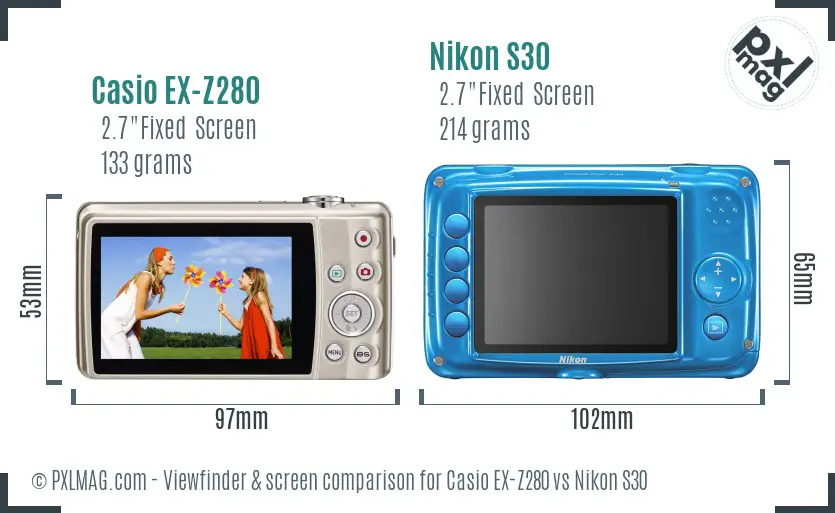 Casio EX-Z280 vs Nikon S30 Screen and Viewfinder comparison