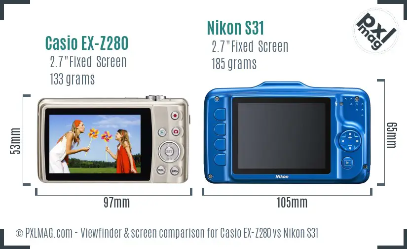 Casio EX-Z280 vs Nikon S31 Screen and Viewfinder comparison