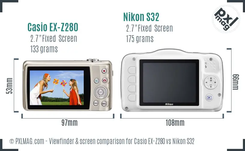 Casio EX-Z280 vs Nikon S32 Screen and Viewfinder comparison