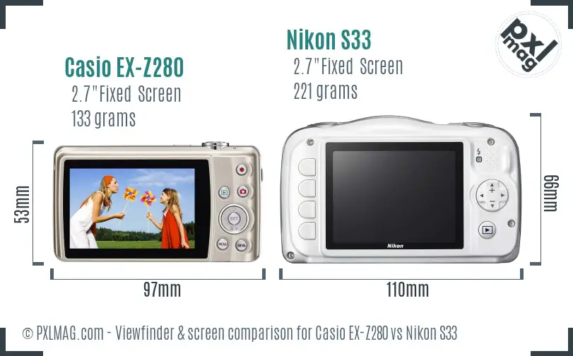 Casio EX-Z280 vs Nikon S33 Screen and Viewfinder comparison