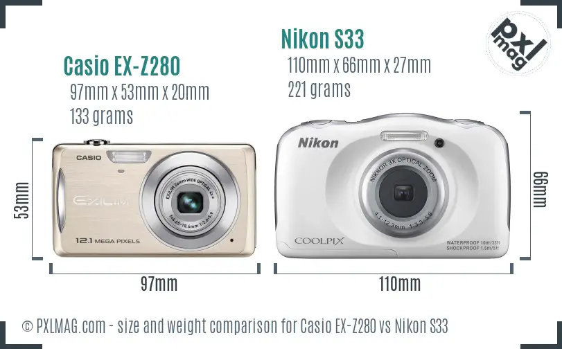 Casio EX-Z280 vs Nikon S33 size comparison