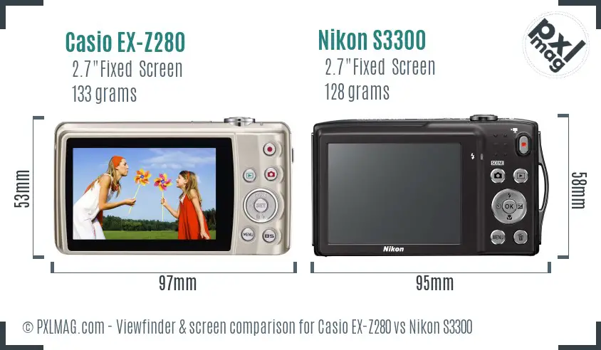 Casio EX-Z280 vs Nikon S3300 Screen and Viewfinder comparison Casio EX-Z280 vs Nikon S3300 Screen and Viewfinder comparison