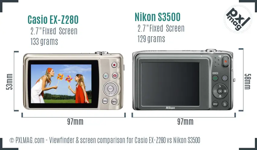 Casio EX-Z280 vs Nikon S3500 Screen and Viewfinder comparison Casio EX-Z280 vs Nikon S3500 Screen and Viewfinder comparison