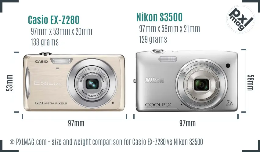 Casio EX-Z280 vs Nikon S3500 size comparison Casio EX-Z280 vs Nikon S3500 size comparison
