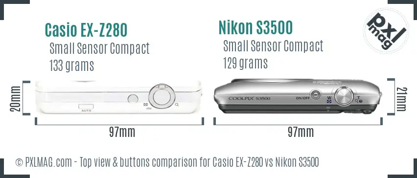 Casio EX-Z280 vs Nikon S3500 top view buttons comparison Casio EX-Z280 vs Nikon S3500 top view buttons comparison