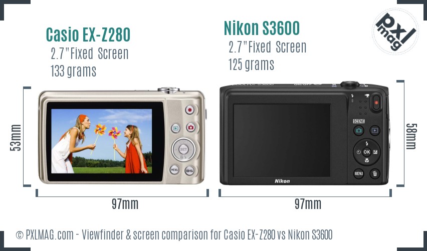 Casio EX-Z280 vs Nikon S3600 Screen and Viewfinder comparison