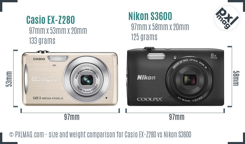 Casio EX-Z280 vs Nikon S3600 size comparison Casio EX-Z280 vs Nikon S3600 size comparison