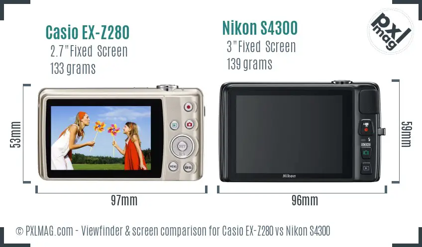 Casio EX-Z280 vs Nikon S4300 Screen and Viewfinder comparison Casio EX-Z280 vs Nikon S4300 Screen and Viewfinder comparison