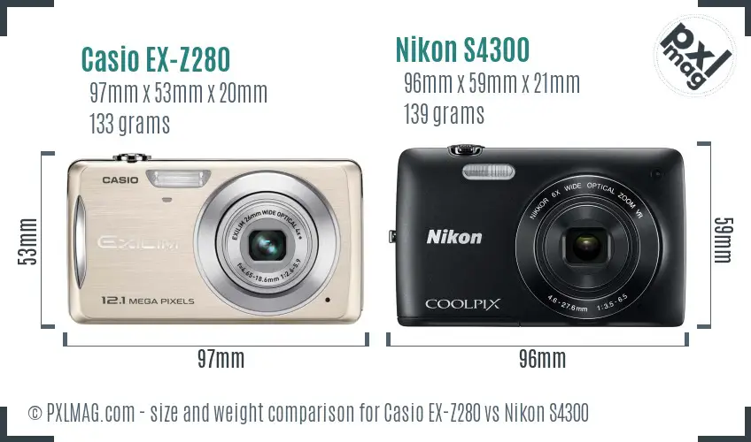 Casio EX-Z280 vs Nikon S4300 size comparison Casio EX-Z280 vs Nikon S4300 size comparison