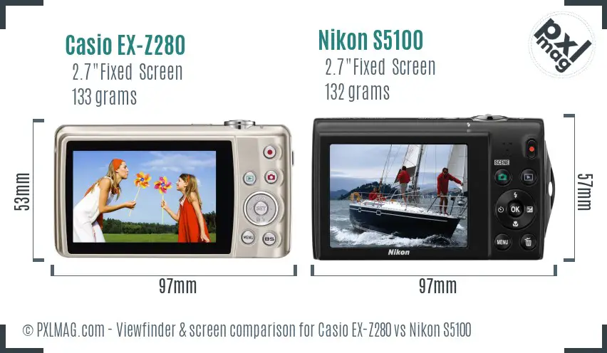 Casio EX-Z280 vs Nikon S5100 Screen and Viewfinder comparison
