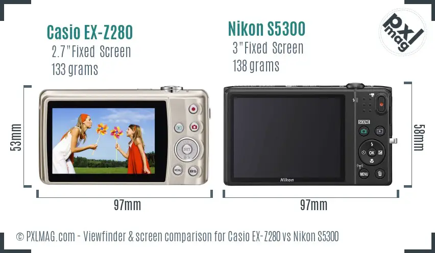 Casio EX-Z280 vs Nikon S5300 Screen and Viewfinder comparison Casio EX-Z280 vs Nikon S5300 Screen and Viewfinder comparison