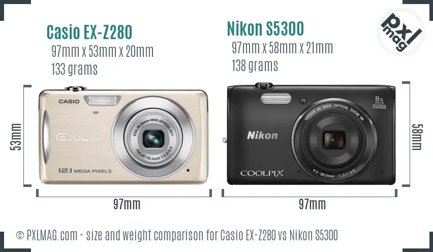 Casio EX-Z280 vs Nikon S5300 size comparison Casio EX-Z280 vs Nikon S5300 size comparison