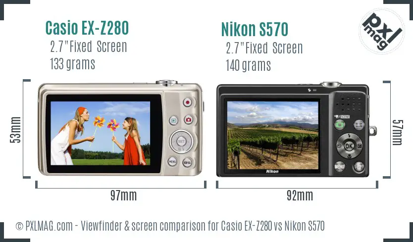 Casio EX-Z280 vs Nikon S570 Screen and Viewfinder comparison