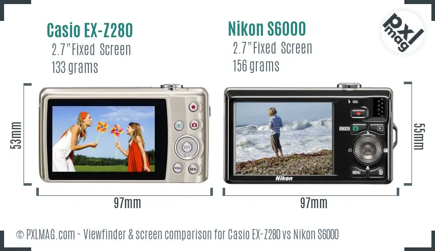 Casio EX-Z280 vs Nikon S6000 Screen and Viewfinder comparison