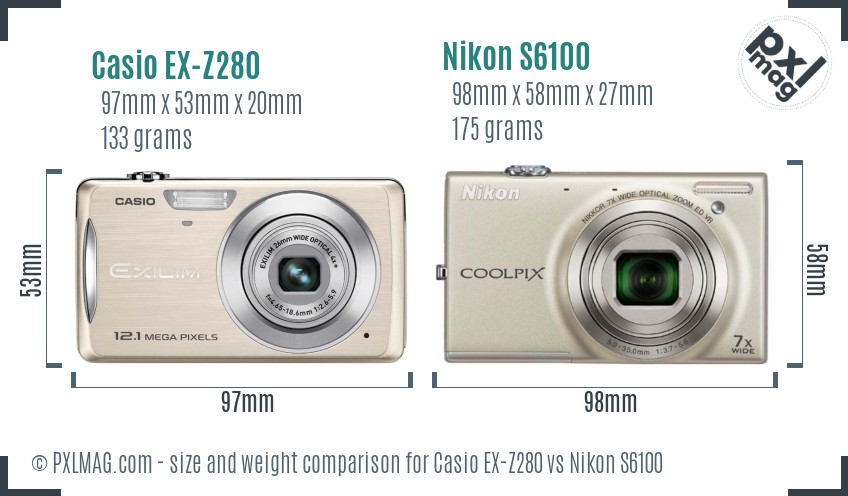 Casio EX-Z280 vs Nikon S6100 size comparison