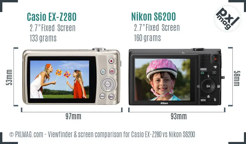 Casio EX-Z280 vs Nikon S6200 Screen and Viewfinder comparison