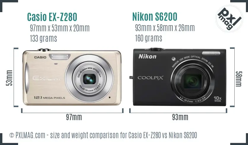 Casio EX-Z280 vs Nikon S6200 size comparison