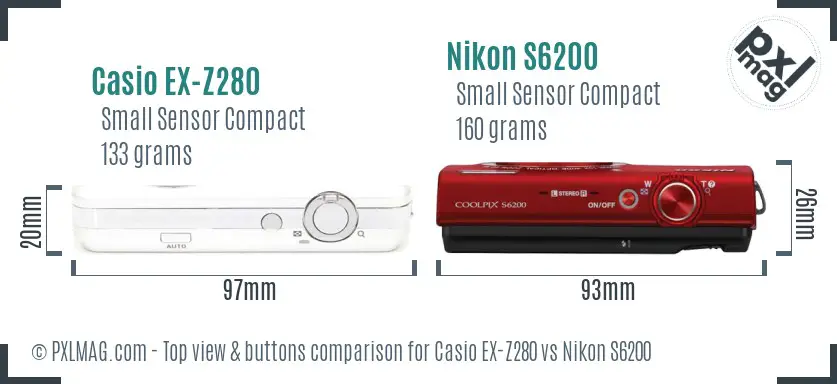 Casio EX-Z280 vs Nikon S6200 top view buttons comparison