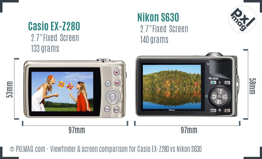 Casio EX-Z280 vs Nikon S630 Screen and Viewfinder comparison