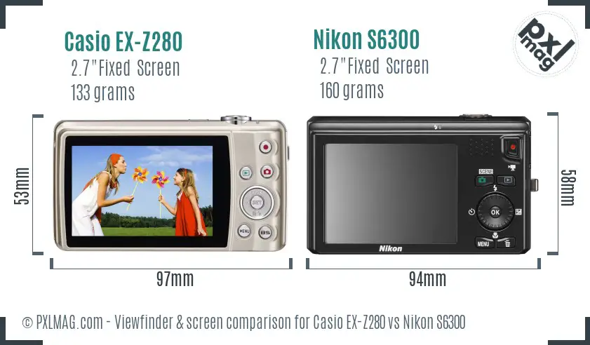 Casio EX-Z280 vs Nikon S6300 Screen and Viewfinder comparison