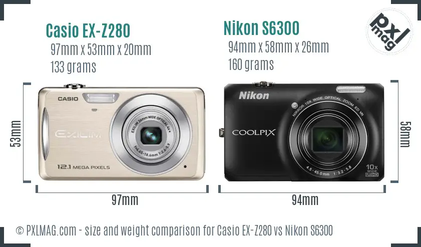 Casio EX-Z280 vs Nikon S6300 size comparison