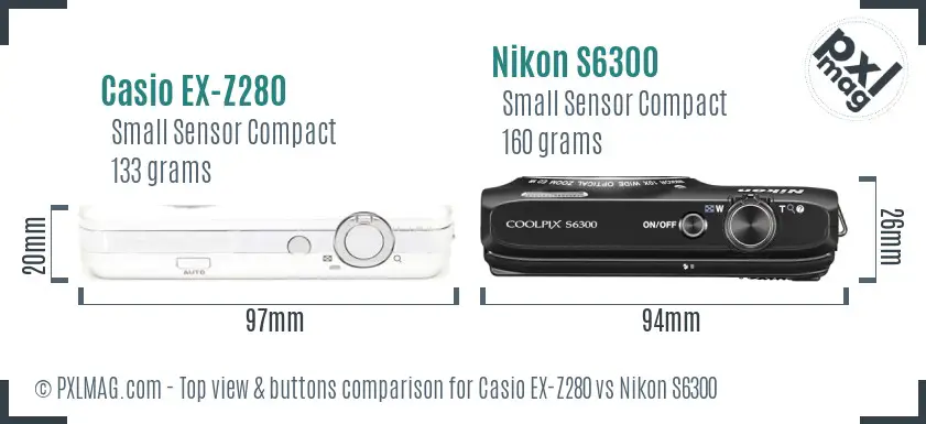 Casio EX-Z280 vs Nikon S6300 top view buttons comparison