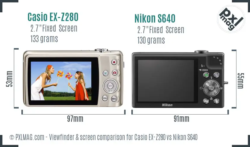 Casio EX-Z280 vs Nikon S640 Screen and Viewfinder comparison