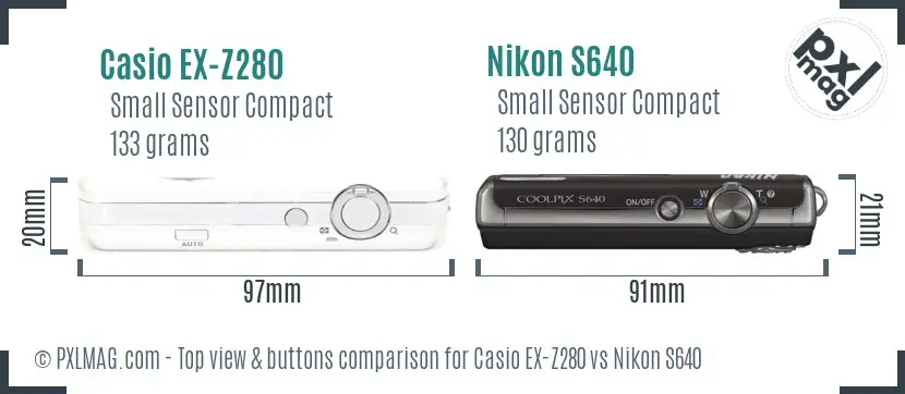 Casio EX-Z280 vs Nikon S640 top view buttons comparison