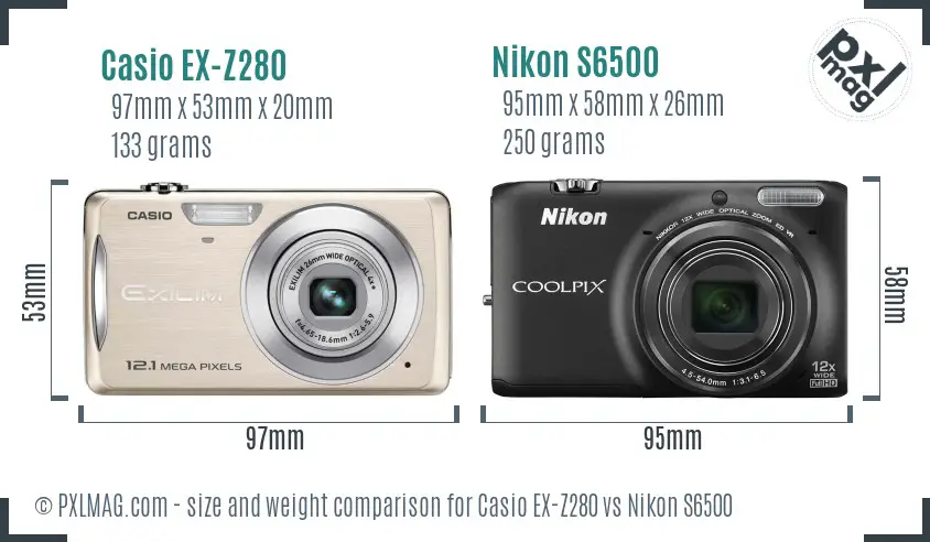 Casio EX-Z280 vs Nikon S6500 size comparison