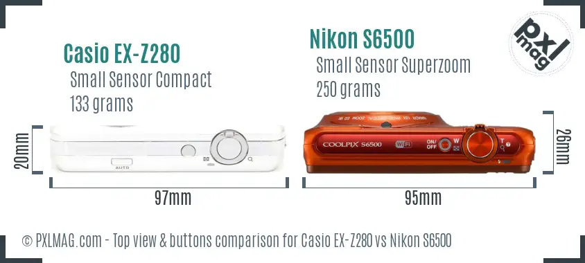 Casio EX-Z280 vs Nikon S6500 top view buttons comparison